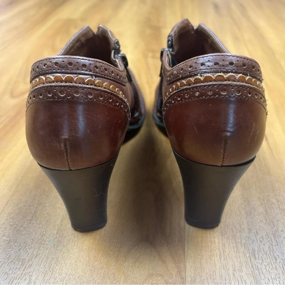 Pikolinos Women Brown Leather Heel Bootie‎ Zip Sz 39 Spanish Made Block Heel